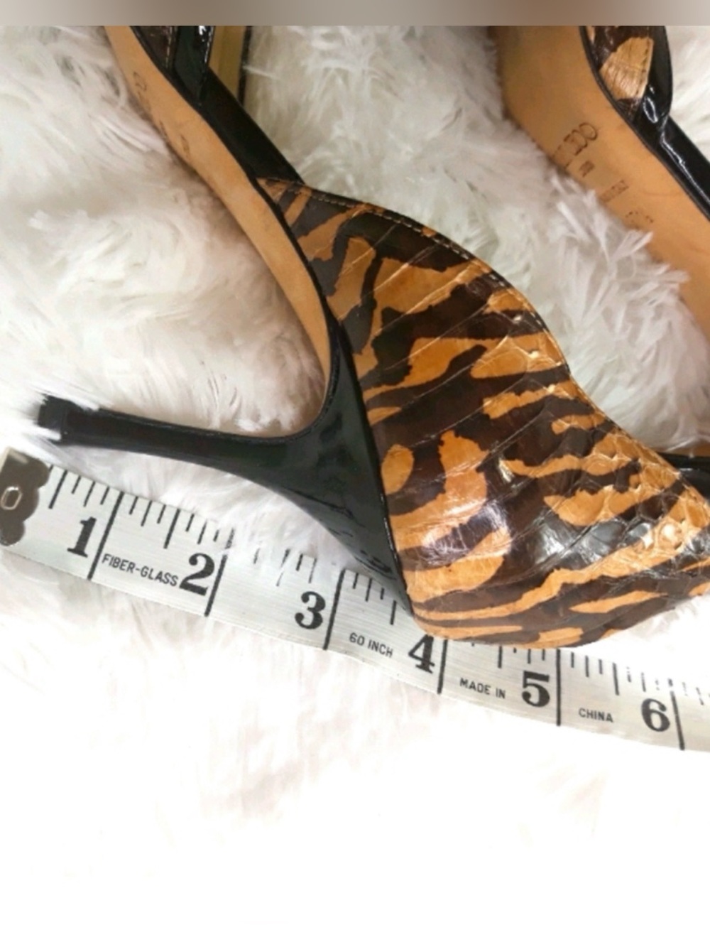 Jimmy Choo D'Orsay Animal Print Snake Stripe Peep Toe Heels 37.5 US 7.5 Worn 2x - Picture 10 of 13